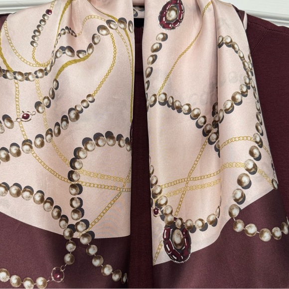 Talbots Accessories - Talbots Pearl and Chain Silk Scarf in Maroon and Pink